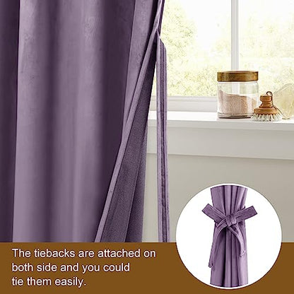 DWCN Velvet Curtains 63 inches Long- Room Darkening Light Blocking Window Drapes for Nursery Bedroom, Living Room, Tieable Solid Grommet Curtains & Drapes, W52 x L63, Lavender, 2 Panels - color: Lavender, size: 52"W x 63"L (Pack of 2)