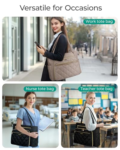 BAGSMART Teacher Tote Bag for Women 15.6in Quilted with Insulated Pocket & Nurse Bag Features (Brown) - color: Brown