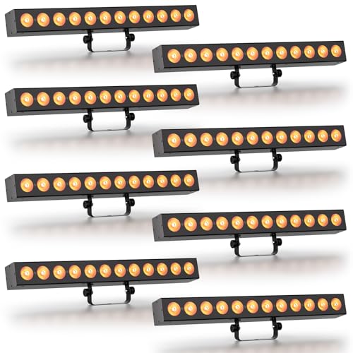 Battery Powered Stage Light Bar,120W 12 LED RGBWA+UV Rechargeable Wash Lights Bar with Remote DMX512 Control, Wireless Uplights for Party Events Wedding Church Disco, 8 Pack - color: 8 PACK