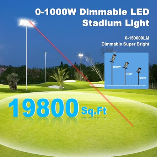 0-150000LM Led Stadium Lights Outdoor Dimmable 0-1000w | Commercial Super Bright Led Arena Floodlight 100-277v 5000k Yoke Mount IP66 Pole Light for Outside Large Area, Sportcourt - size: Extra Large/1000/Dimmable