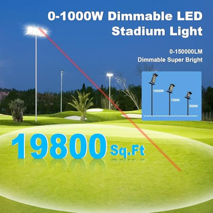0-150000LM Led Stadium Lights Outdoor Dimmable 0-1000w | Commercial Super Bright Led Arena Floodlight 100-277v 5000k Yoke Mount IP66 Pole Light for Outside Large Area, Sportcourt - size: Extra Large/1000/Dimmable