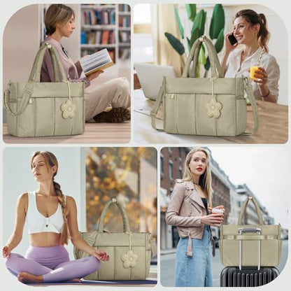 RAINSMORE Laptop Tote Bag for Women Puffer Work Bag Quilted Travel Bags - color: Khaki