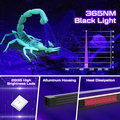 365NM UV Black Light Bar, 18W LED Blacklight Strip, 16inch Linkable UV Blacklights with Switch for Uranium Glass & Mineral Display, Glow Party, Halloween,4 Pack - style: 18W-4PACK