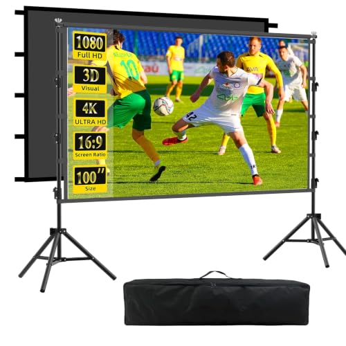 Outdoor Projector Screen with Stand, 100 inch Indoor Movie Screen 16:9 4K Rear Front Portable Projection Screen, Quick Setup Foldable Travel Home Theater Screen with Carry Bag for Backyard Camping - size: 100 inch-ZJ