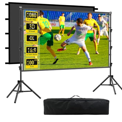 Outdoor Projector Screen with Stand, 100 inch Indoor Movie Screen 16:9 4K Rear Front Portable Projection Screen, Quick Setup Foldable Travel Home Theater Screen with Carry Bag for Backyard Camping - size: 100 inch-ZJ