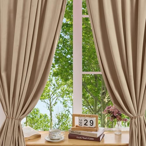 Manyshofu Khaki Velvet Curtains, 2 Panels Blackout 52x96 | Luxurious Velvet Feel, Thermal Insulated Noise Reducing, Dual Back Tab And Rod Pocket Hanging, Machine Wash Fade-Resistant - color: Beige, size: 52"W x 96"L (Pack of 2)
