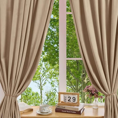 Manyshofu Khaki Velvet Curtains, 2 Panels Blackout 52x96 | Luxurious Velvet Feel, Thermal Insulated Noise Reducing, Dual Back Tab And Rod Pocket Hanging, Machine Wash Fade-Resistant - color: Beige, size: 52"W x 96"L (Pack of 2)