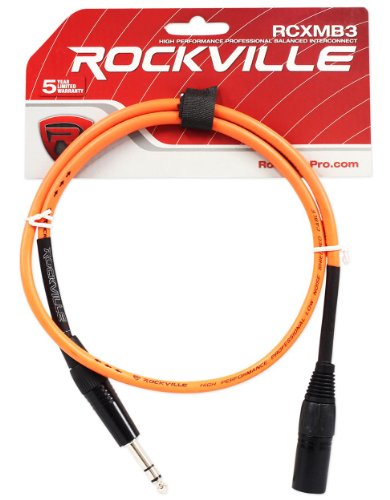 Rockville RCXMB3O 3' Male REAN XLR to 1/4'' TRS Cable, 100% Copper, 90% OFC Shielding, Durable Design, High Signal Clarity, Vibrant Orange, for Musicians and Audio Professionals | Patch Cable, Balanced Audio, Nickel Plated, 24 AWG OFC, 90% Spiral Shield,