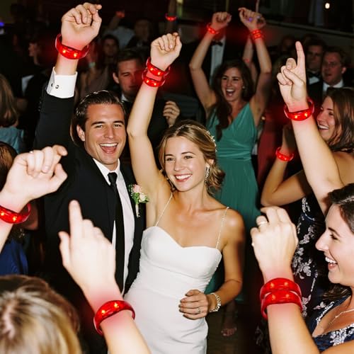 24 Pcs LED Glow Bracelets Sound Activated Bracelet Glow Bracelets with Flashing LED Strobe for Carnival,Concerts , Night Events, Rave, Game Prizes, Birthday Party Favor, New Year's Eve Gift (red) - color: Red