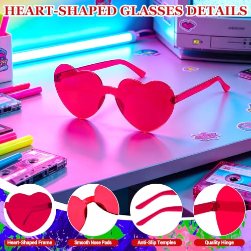 Hot Pink Short Bob Straight Hair Wigs with Bangs, 11inch Synthetic Fiber Colorful Hair, Neon Heart-shaped Sunglasses and Wig Cap for Women, 80s 90s Costume, Halloween, Dress Up - color: Hot Pink