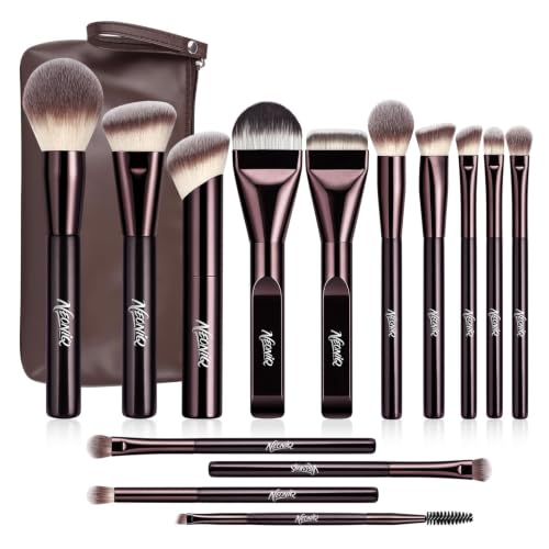 14 PCS Professional Makeup Brushes Set with Travel Cosmetic Bag（Brown） | Luxe Soft Synthetic Face & Eye Makeup Brush Kit for Foundation, Powder, Blush, Concealer, Eyeshadow, Contour, Eyebrow - color: 14PCS-0-Brown