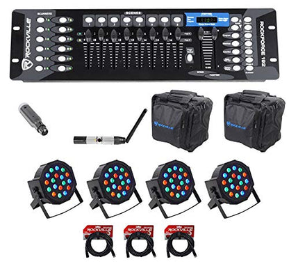 Rockville ROCKFORCE 192-Channel DMX Controller with 4 RockPAR50 Par Cans