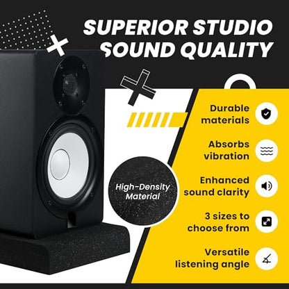 Sound Addicted - Studio Monitor Isolation Pads for 3-4.5 inches Small Speakers, Pair of 2 High Density Dampening Acoustic Stands Foam which Fits Most Bookshelf’s and Desktops | SMPad 4 - size: for 3''-4.5'' Speakers