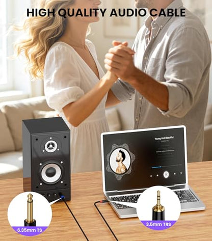 1/4 to 1/8 Stereo Audio Cable Mono to Stereo Patch Cord, 6.6FT | Gold Plated 3.5mm TRS Stereo to 1/4 Inch TS Mono Aux Jack Adapter Cable With Nylon Braid Jacket for Laptop Amplifier - size: 6.6 feet