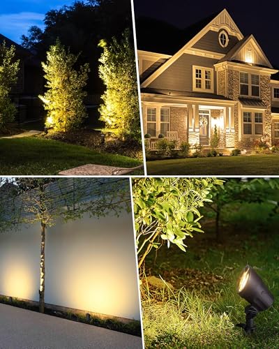 SUNVIE 6W AntiGlare LED Landscape Lighting Low Voltage with Connector 8Pack | Waterproof 600LM Super Bright 3000K Landscape Spot lights Outdoor Yard Garden Lights Wired Tree Wall Landscape Spotlights