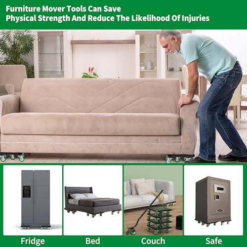 Heavy Duty Furniture Dolly 360 Rotate 5 Wheels 3000 Lbs Capacity 5.3x5.3 in | Furniture Movers with Green Wheels, Measure Tape & Leveler, Alloy Steel Furniture Lifter Tool for Smooth Home & Office Uses - color: Green, size: 5.3x5.3 IN