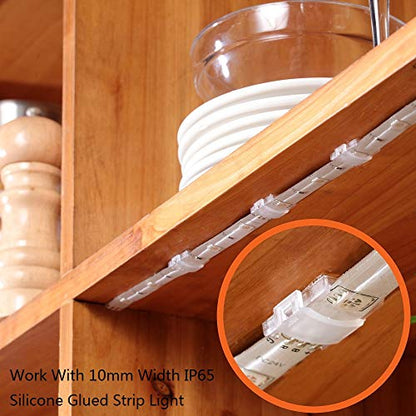 100 Pack Strip Light Clips LED Strip Light Mounting Clip for 8-10mm IP20/65 | LED Light Holder Clips,Self Adhesive LED Strip Mounting Clip,LED Tape Light Mounting Brackets With Screws - color: Clear