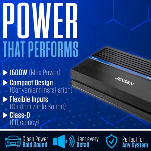 Jensen JA5CH 5-Channel Class-D Car Amp 1,500W Peak CTA-2006-D Certified | Powers 4 speakers & a subwoofer, bridgeable design, compact efficient build, CTA-2006-D certified Class-D 5-channel power - style: 5 Channel