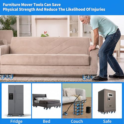 Heavy Duty Furniture Dolly 360 Rotate 5 Wheels 3400 Lbs Capacity 8.6x7.8 in | Upgraded Furniture Movers with Blue Wheels, Measure Tape & Leveler, Alloy Steel Furniture Lifter Tool for Home & Office Uses - color: Blue, size: 8.6x7.8 IN