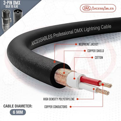 AxcessAbles 3-Pin XLR Male to XLR Female DMX Cables 6 Pack, 10-ft | DMX Lighting Cords | 22AWG Oxygen Free Cable Wiring, Multi-Color Pack (10-ft)