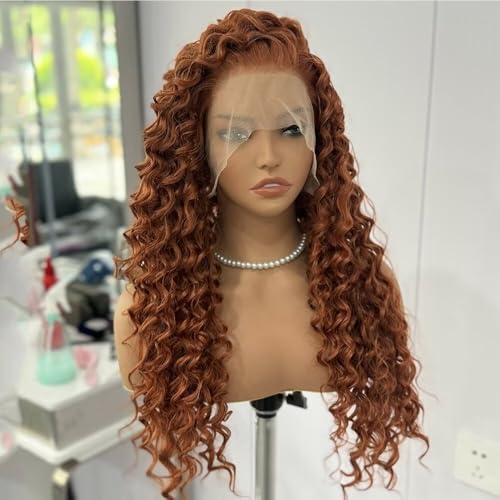 RONGDUOYI Ginger Long Curly Lace Wig Glueless Synthetic Lace Front Wigs For Women Heat Resistant Cosplay Orange 24Inch Long Deep Curl Wig Princess Merida Cosplay - color: Ginger Orange
