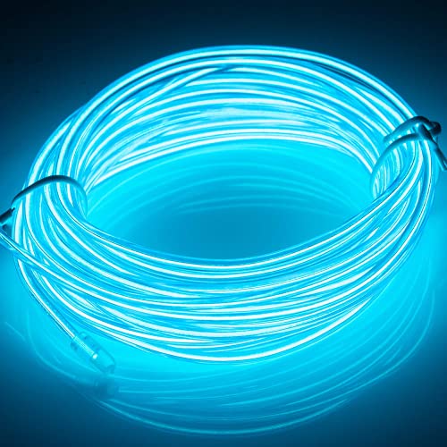 JIGUOOR USB Rechargeable EL Wire Neon Light Strip, 32.8ft/10M (5mx2), Blue - color: Blue, size: 32.8ft/10M