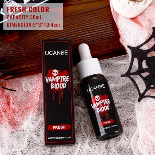 UCANBE Halloween Dripping Fake Blood Realistic Blood Drops Body Paint Washable Fake Blood Makeup Kit For Zombie Vampire Clown Monster Clothes Costume Cosplay SFX Special Effects Makeup 30ML(Fresh) - color: Fresh