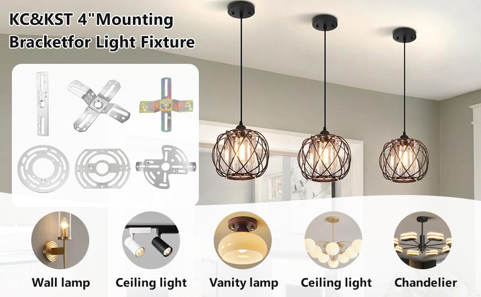 KC&KST 4Pack Light Fixture Mounting Brackets, Adjustable Mounting Plates for 4" Junction Box, Crossbar Set for Wall Light, Ceiling Light, Chandelier, Pendant (Style 2-Color zinc-4PC) - style: Style 2-Color zinc-4PC