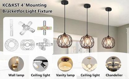 KC&KST 4Pack Light Fixture Mounting Brackets, Adjustable Mounting Plates for 4" Junction Box, Crossbar Set for Wall Light, Ceiling Light, Chandelier, Pendant (Style 2-Color zinc-4PC) - style: Style 2-Color zinc-4PC