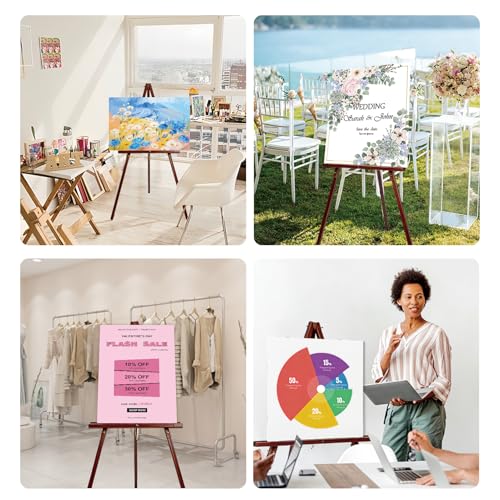 Wooden Easel Stand for Sign, 60" Portable Painting Easel, Adjustable Poster Stand with Tripod Easel, Wedding Easel Standing for Welcome Sign Stand (Brown) - color: Brown