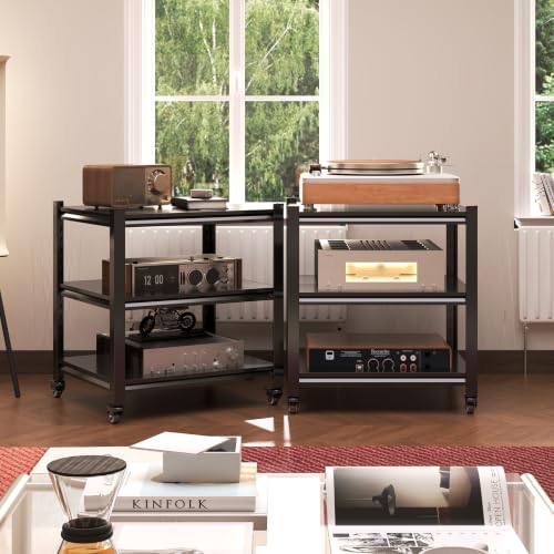 3 Tier Record Player Stand with Storage,Media Stand with Height Adjustable Metal Shelves,Heavy Duty Media Shelf for DVD AV,23.62"*21.26"*18.9" - size: 23.62"*21.26"*18.9"