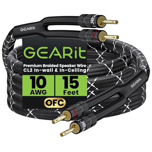 GEARit 10 Gauge OFC Speaker Wire with Banana Plugs, 15 ft, Hi-Fi Systems - size: 15 Feet