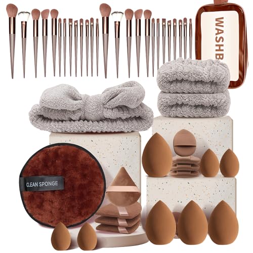 47Pcs Brown Makeup Brushes Set for Women, Professional Multi-Functional Makeup Tools with Storage Case, Includes Foundation & Eye Brushes, Makeup Sponge & Facial Accessories (brown) - color: brown