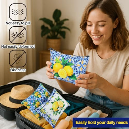 Reginary 12 Pcs Italian Gifts Lemon Makeup Bags Amalfi Coast Cosmetics Bags | Italy Travel Souvenir, Lemon Travel Pouches for Women Girls, Bachelorette Friend Birthday Gifts - style: Amalfi Coast Lemon