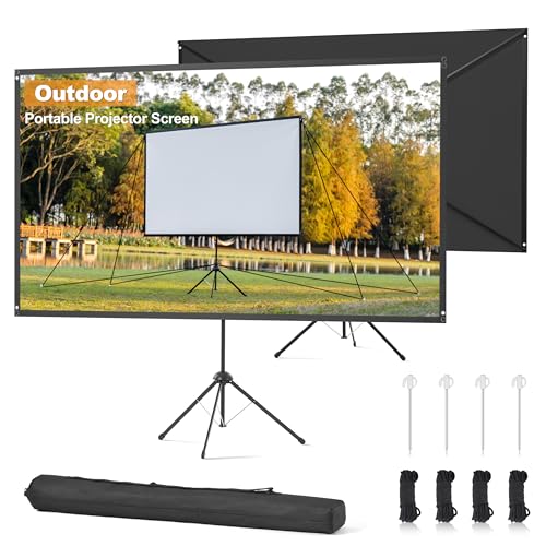 Outdoor Projector Screen 60 Inch, 16:9, High Gain, Projector Screen with Stand, Wind-resistant Design for Portable Projection Screen Outdoor, With Ropes and Spikes, 4K Image for Home Theater, Camping.