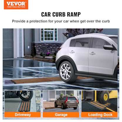 VEVOR Rubber Curb Ramps for Driveway, 2 Pack Threshold Bridge, 33069 lbs Load Capacity, 2.5" Rise, with Reflective Safety Strips, Ideal for Cars, RVs, Scooters and Motorcycles to Prevent Car Scraping | Rubber Curb Ramps with Reflective Safety Strips, Prev
