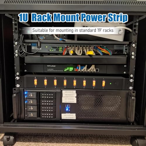 HHSOET 8 Outlet PDU Power Strip, 1U Rack Surge Protection, 15FT, Black, 1 - size: 15ft