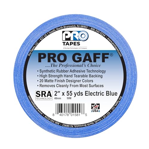 2" Pro Gaff Gaffers Tape 55 yards length electric blue matte. Premium Heavy-Duty Gaffers Tape trusted by professional Gaffers. Made in the USA. Holds Tight, Easy to remove. (Pack of 24)
