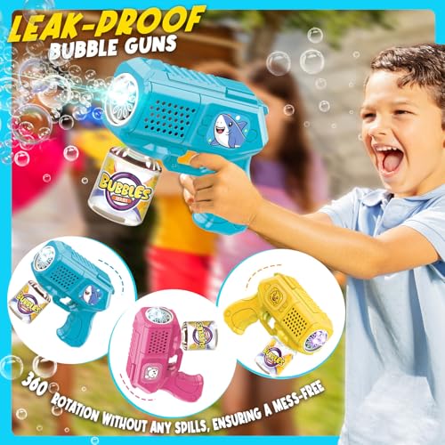 3 Pack Bubble Guns with Bubble Solution, Boys Girls Toys Gifts 3+ - color: Blue+yellow+pink