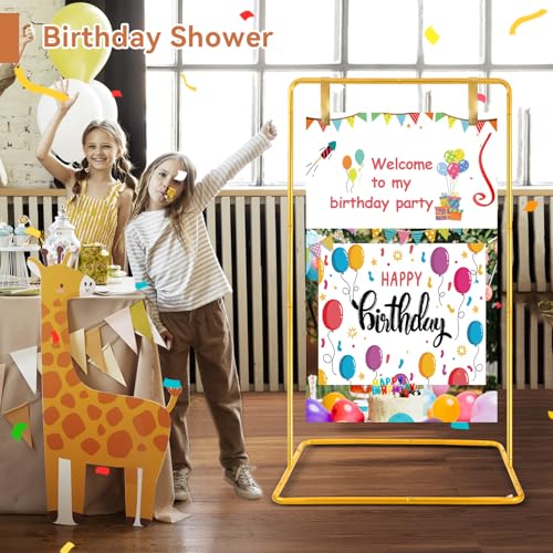 Wedding Welcome Sign Easel Stand Holder 68 x31x 20 With Leather Straps,Gold | Welcome to Our Wedding Sign Holder, Metal Floor Standing Easels for Signs, Poster - color: Gold