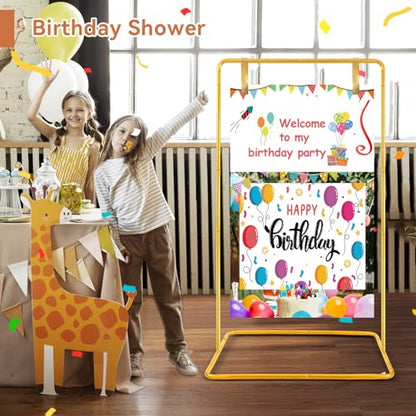 Wedding Welcome Sign Easel Stand Holder 68 x31x 20 With Leather Straps,Gold | Welcome to Our Wedding Sign Holder, Metal Floor Standing Easels for Signs, Poster - color: Gold