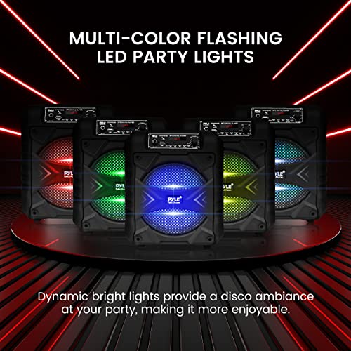 Pyle Portable Bluetooth PA Speaker System, 300W Rechargeable Outdoor Bluetooth Speaker Portable PA System w/ 8” Subwoofer, AUX, Microphone in, Party Lights, MP3/USB, Radio, Remote