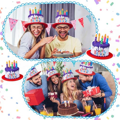 Cuffbow Happy Birthday Cake Hat for Adults Funny Birthday Hat with Candles Novelty Cake Hats for Party Headwear Unisex - color: Purple and Red