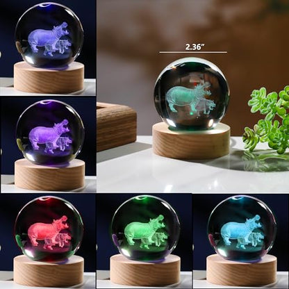 3D Hippopotamus Gifts for Women Crystals Ball 60mm - Hippopotamus Figurines Decor Glass Animals Figurine Hippo Gifts Stuff for Room Birthday for Best Friend Lovers Keepsake Paperweight - style: Hippo