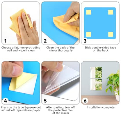 yuntop 2 Pack Self Adhesive Acrylic Mirror, 2MM Flexible Plastic Mirror, Shatterproof PS Frameless Wall Mirror for Bathroom Vanity and Entryway (12 x 12 inch) - size: 12 x 12 inch