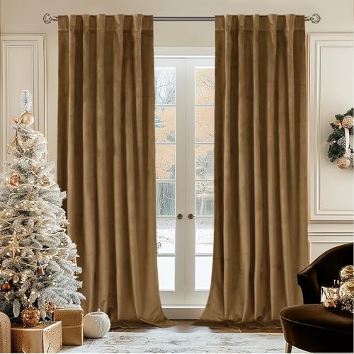 BGment Velvet Curtains for Living Room, 2 Panels, 42x84 Inch, Bronze Brown | Elegant Black Out Curtains 84 Inch Long, Thick, Thermal Insulated, Noise Reduce, Luxury Bedroom Drapes, Back Tab Rod Pocket - color: Bronze Brown, size: 42"W x 84"L (Pack of 2)