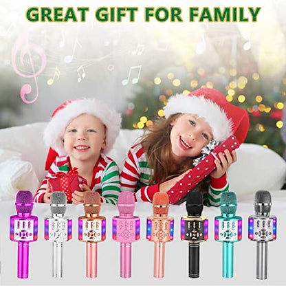 Amazmic Kids Karaoke Microphone Machine Toy Bluetooth Microphone Portable Wireless Karaoke Machine Handheld with LED Lights, Gift for Children Adults Birthday Party, Home KTV(Silver) - color: Silver