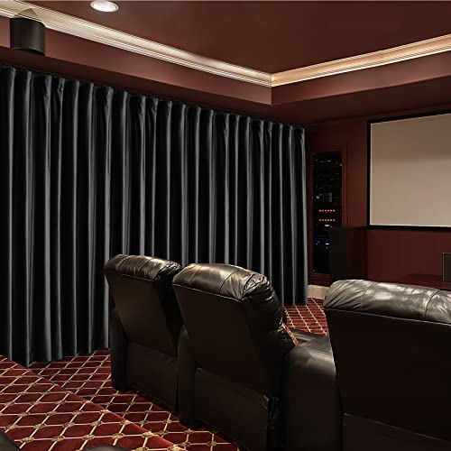 Fcosie Home Theater Curtains Flat Hooks, Extra Wide Velvet Drapes, Blackout Room Darkening Thermal Insulated Drapery for Home Moive Theater Room, 1 PC, 180W x96 L, Black, No Liner - color: Black (#111) + No Liner, size: 180"W x 96"L (Pack of 1)