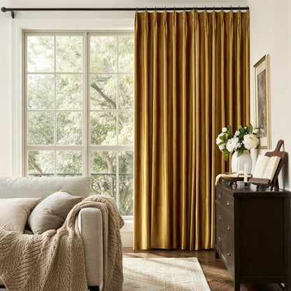 Gold Velvet Pinch Pleated Curtains: 84 Inches Long 2 Panels Set Luxury Living Room Darkening Thermal Insulated Drapes with Hooks- Elegant Soundproof Noise Reducing Back Tab Window Curtain for Bedroom - color: Pinch Pleated | Gold, size: 40"W x 84"L (Pack