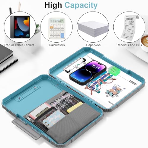 Clipboard, Clipboard with Storage, Heavy Duty Clip Boards 8.5x11, Protective Over Molded Edge, Plastic Clipboards, Contractor Folder with Internal Pen Pouch for Driver (Light Blue) - color: Light Blue